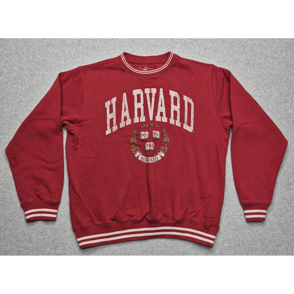 Harvard University Sweatshirt Mens XL Red Crewneck Pullover Striped Trim Cotton